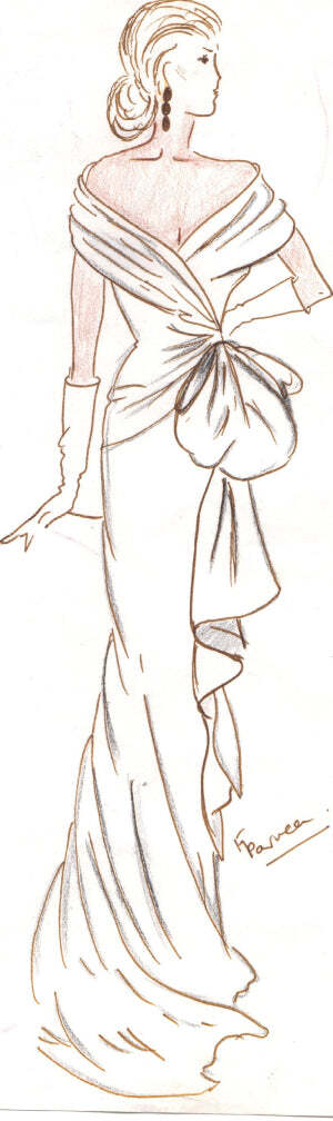 Parveen Couture fashion sketch - elegant evening gown design