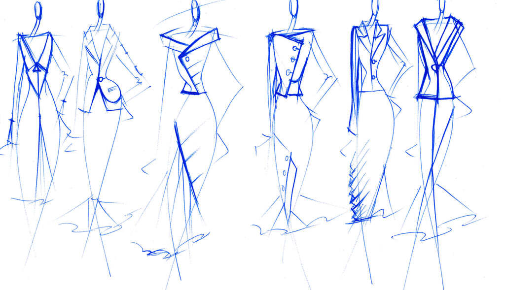 Parveen Couture formal wear sketches - elegant business attire designs
